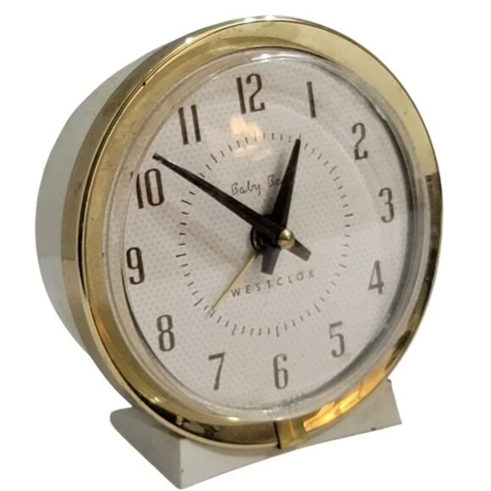 Vintage Westclox Baby Ben Keywound Alarm Clock Model 11003 White & Gold With Ori